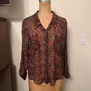 Free People Floral Sheer Easy Rider Button Down Blouse Top